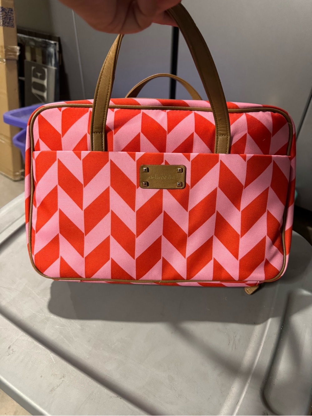 Stella & Dot Red and Pink Chevron Jewelry Travel Tote